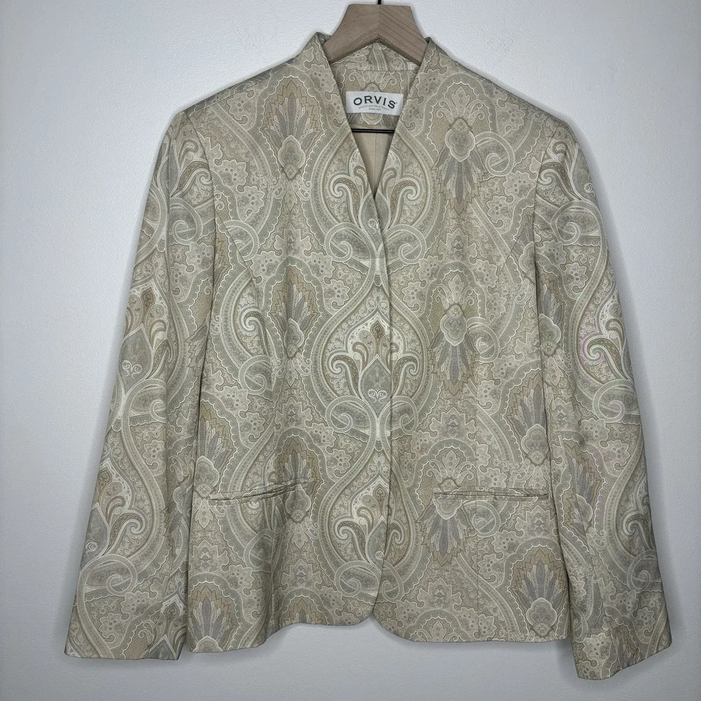 Orvis Womens Vintage Paisley Silk Blend Blazer Size 12 Capsule Old Money Beige